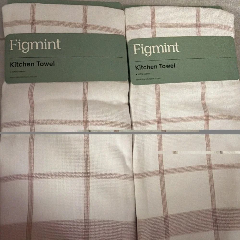 Figmint Kitchen Towel Set Unisex 18x28 Off-White New Plaid Cotton 2-Pack
